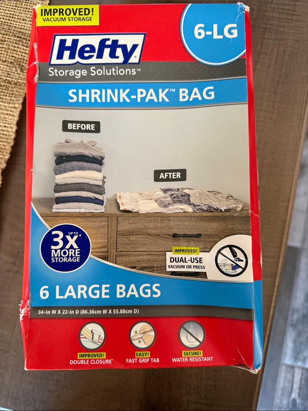 Shrink-Pak Vacuum Storage Bags - Large, 6 NIB